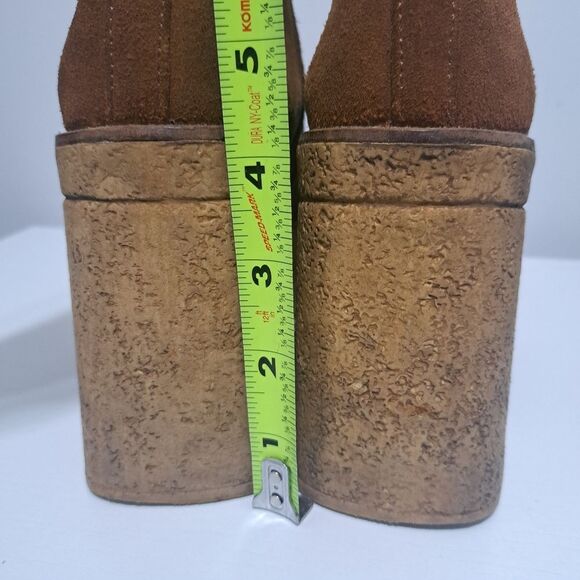 Vintage Zara Y2K Boho Chunky Platform Suede Block Heel Ankle Boots Size 39 Brown - Picture 14 of 16